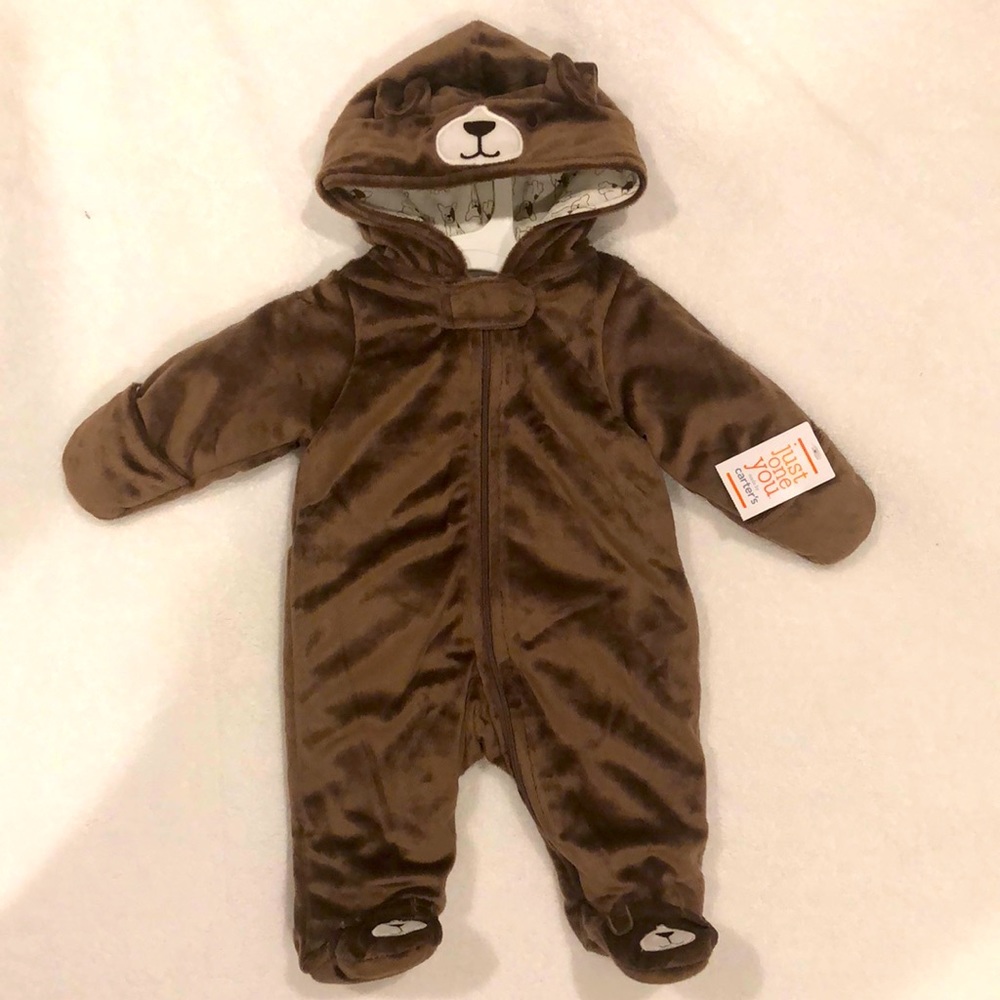 Just One You by Carter’s Brown Bear, Plush, Full zip, Footed, One-piece Suit, 3M